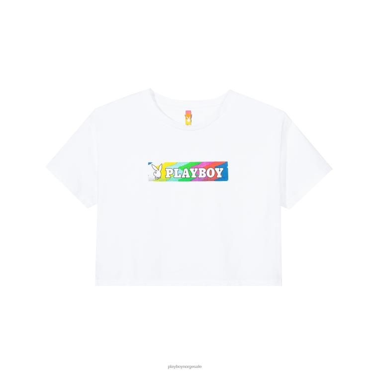 Playboy x Color Bars hvit kvinner statisk beskåret t-skjorte klær 24X2X1033