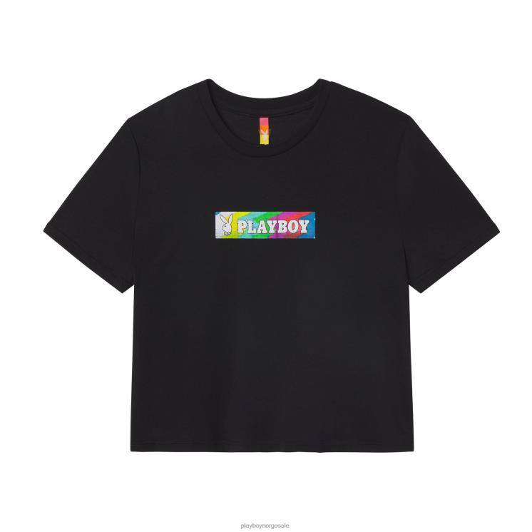 Playboy x Color Bars svart kvinner statisk beskåret t-skjorte klær 24X2X1034