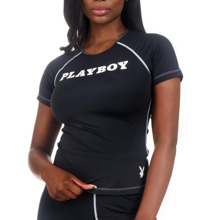Playboy svart kvinner aktiv kontrastsøm t-skjorte klær 24X2X1053